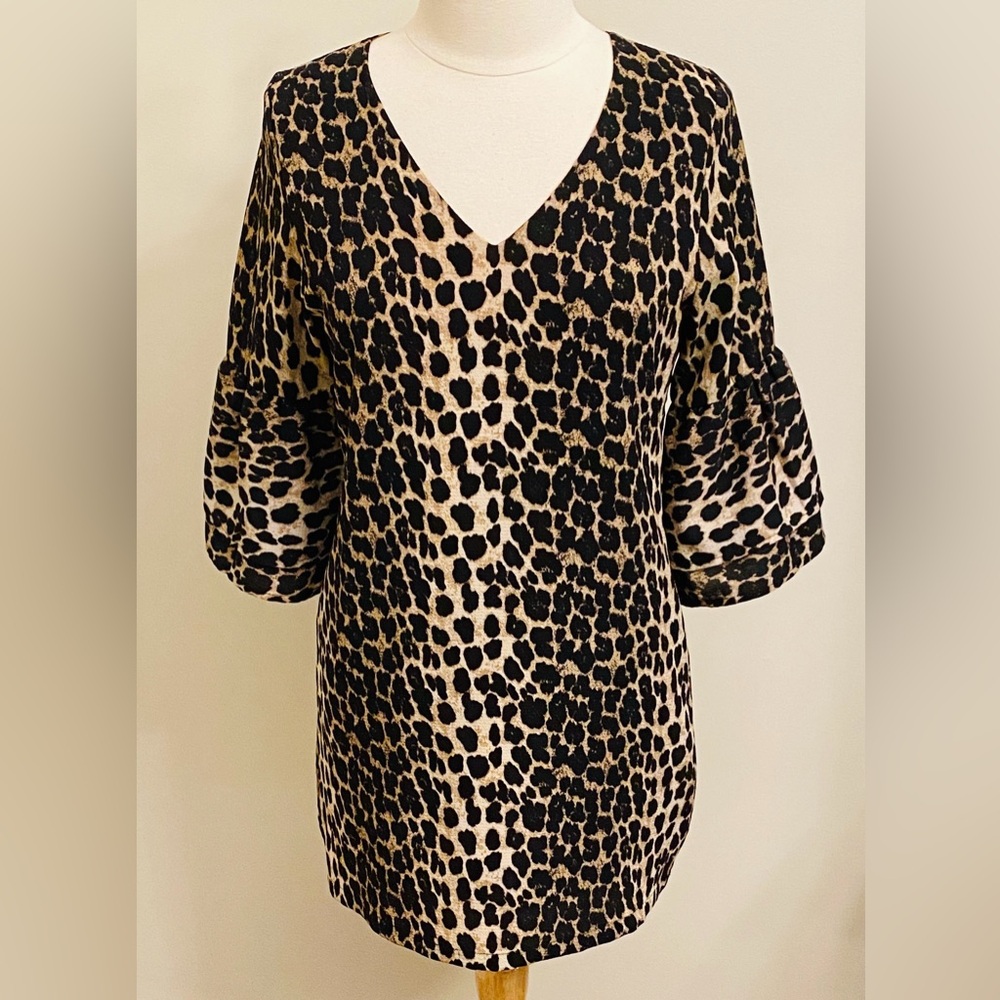 Belongsci Black Tan Leopard Print S Boho Chic Safari Glam Effortless Mini Dress